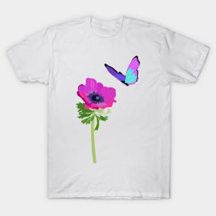 Purple blue butterfly and anemone T-Shirt